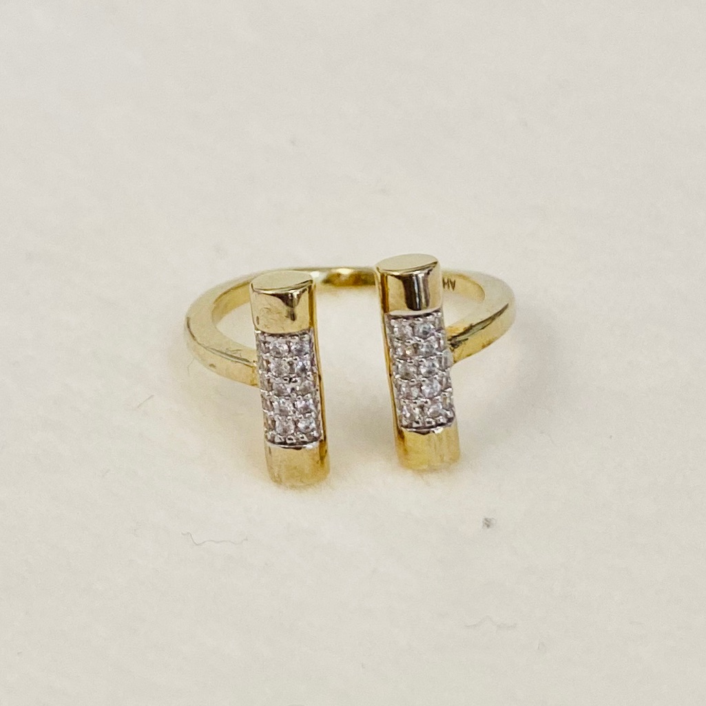 New Rhodium Cz With Gold Plated Band Ring